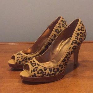 Bakers Cheetah Print Pony Hair Peep Toe Pump